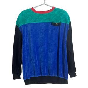 Vintage 80s Koret Colorblock Velour Sweatshirt Womens Large Eighties Costume